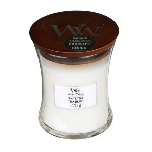 Svijeća WoodWick Medium White Teak
