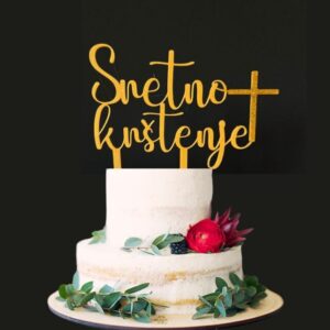 Toper Sretno krštenje križ - zlatni + šljokice (križ)