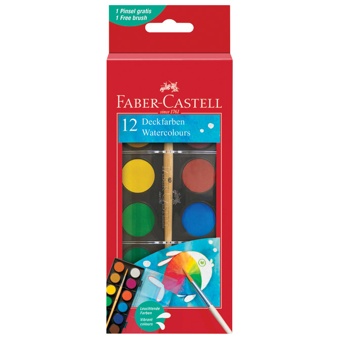 Boja vodena fi 24 mm 12boja+kist Faber-Castell 125017 blister